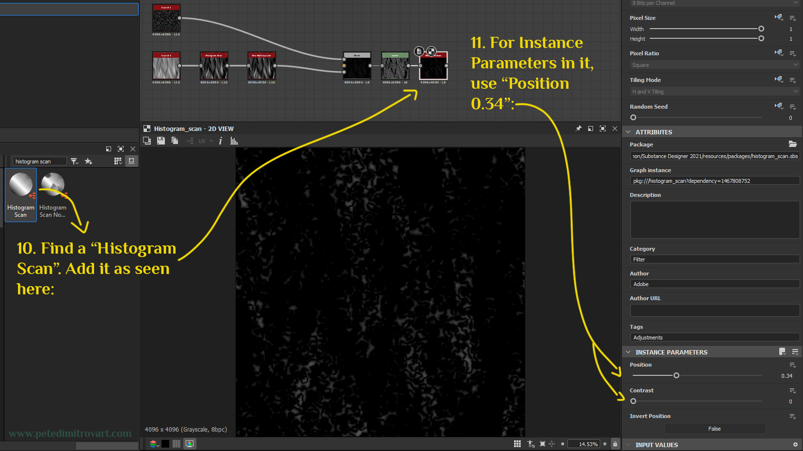 Shot showing adding “Histogram Scan”. With a Position setting of 0.31, the texture view returns to an overly black.