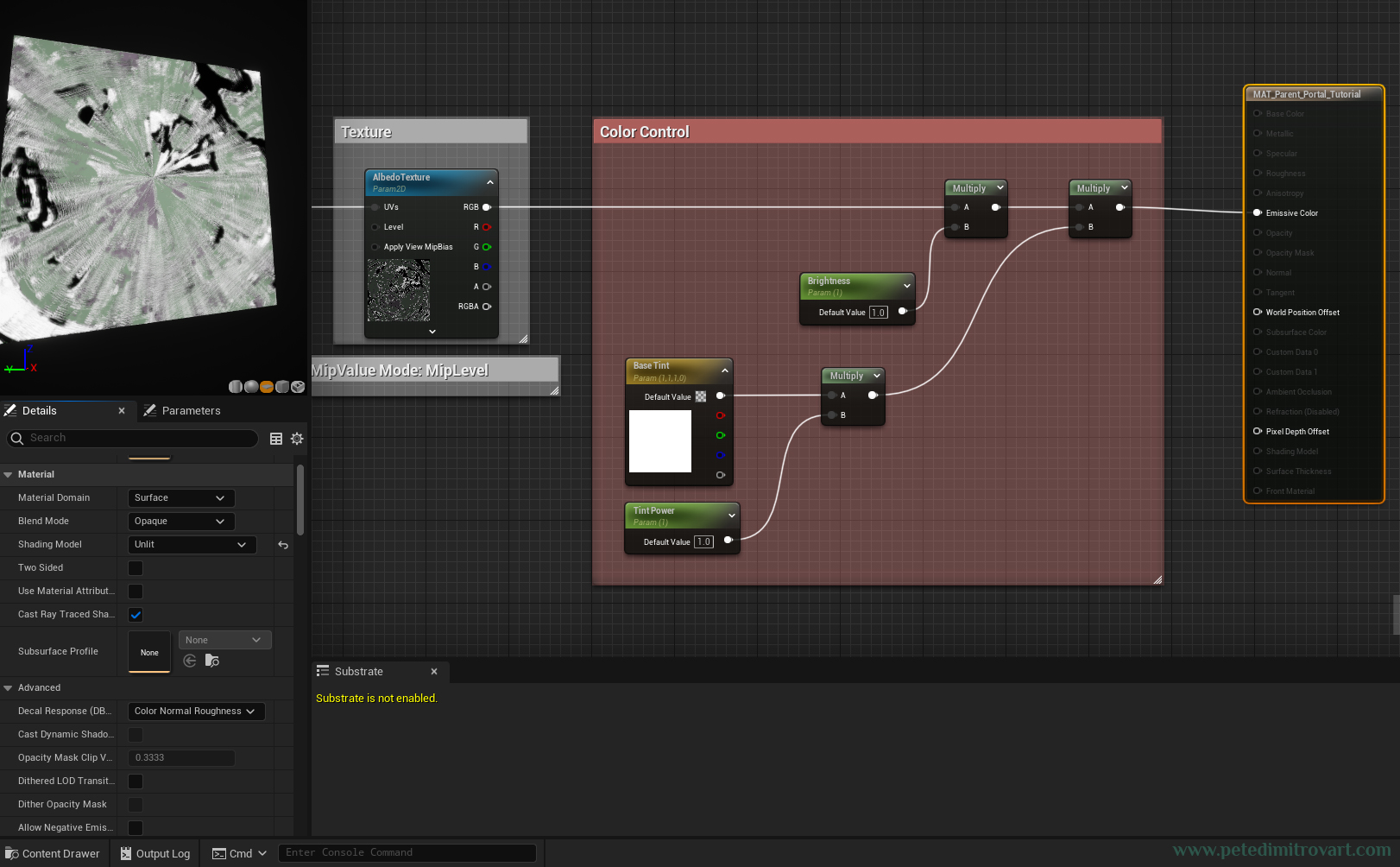 In this UE5 screenshot the material final output is selected. That enables seeing the material settings to the very left. The important ones are transcribed below.