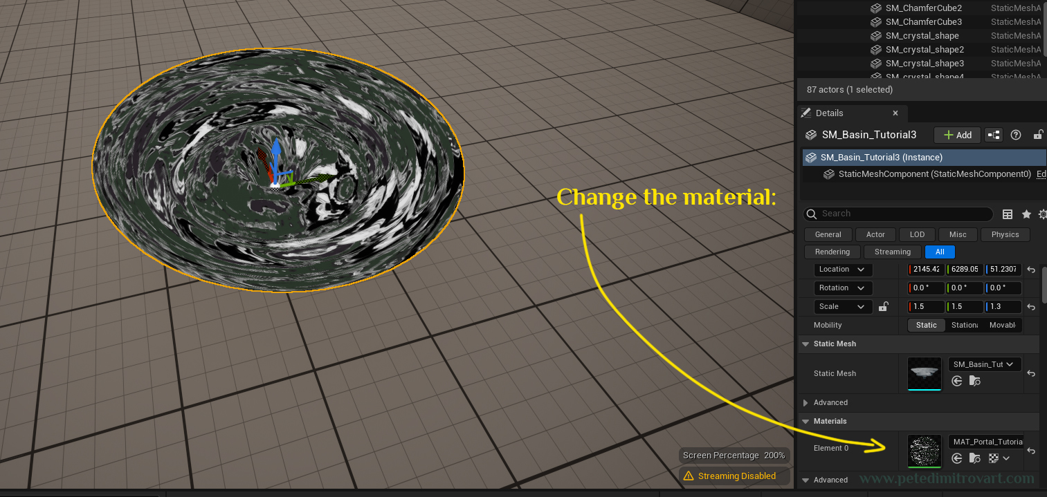 Same angle and subject as before, but this time around the vortex static geometry has its material changed. As such the shading on it is now as a liquid, gray VFX.