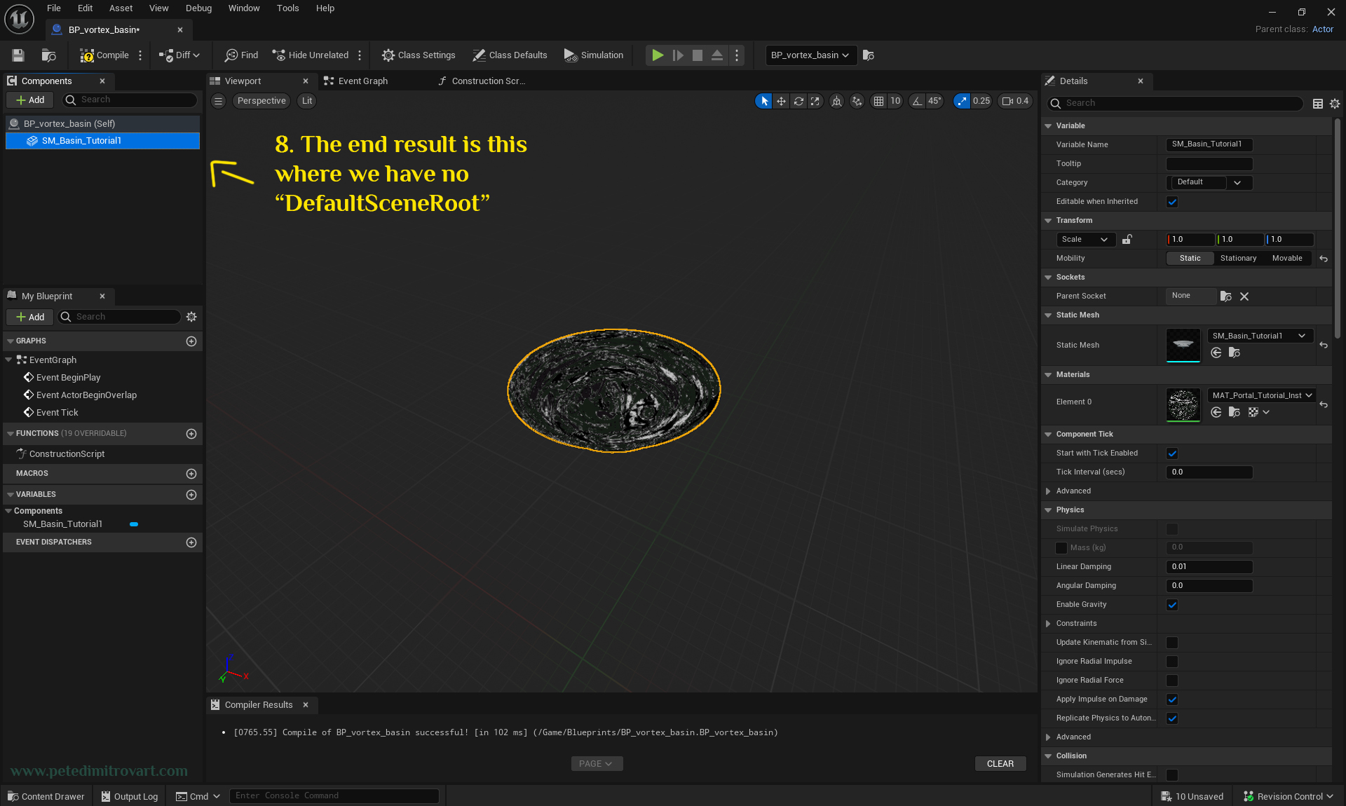 Imagine pointing at the left side hierarchy list of the blueprint. There is now no “DefaultSceneRoot”. Instead the mesh replaced it.