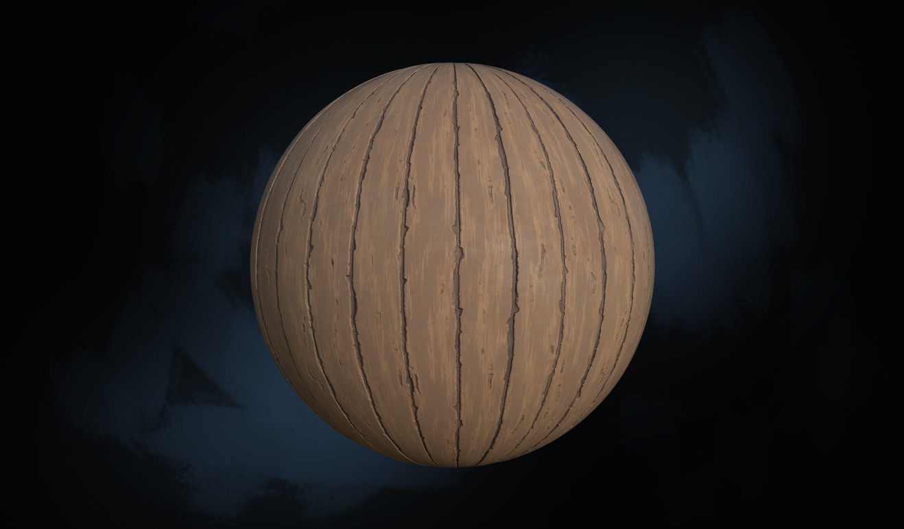 UV sphere screenshot from Substance Designer. Shows a wooden plank material, in a slightly stylized detail.
