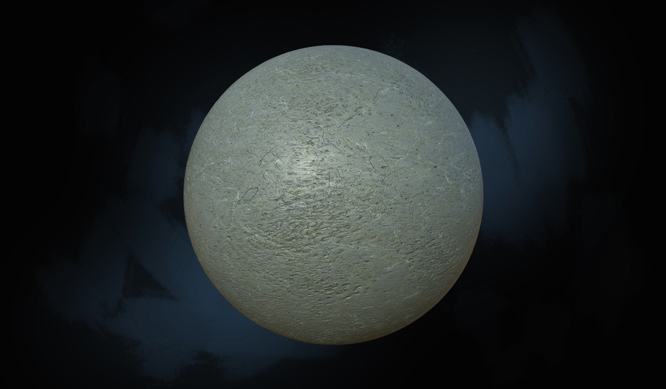 Substance Designer UV sphere preview. A stone texture in gray colors and busy normal detail.