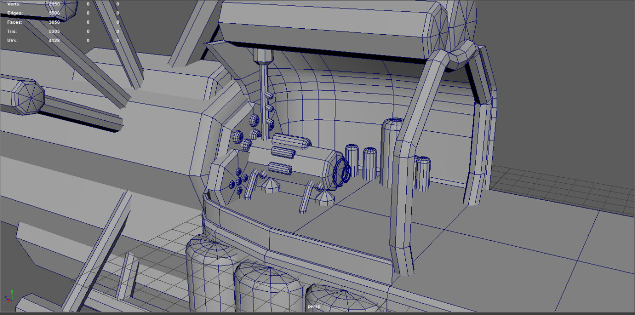 Another Maya screenshot. This time around a closer angle of what appears to be an engine of a spaceship and the surrounding room.