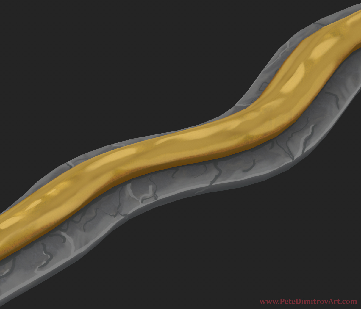 Another screenshot that shows the side trims zoomed in. The prop looks like a stone base with a golden snake on top.