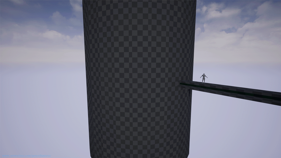 Gif timelapse that slowly shows up the build up of the blockout from an empty scene with default Unreal 4 sky to what is depicted in the screenshot above.