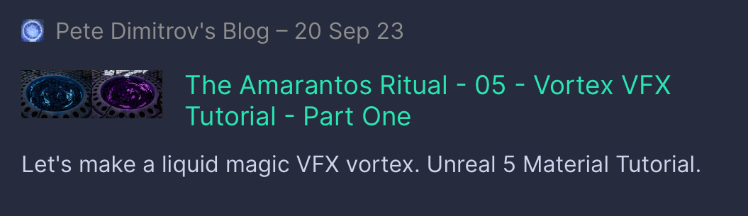 Link card image. Says - The Amarantos Ritual - 05 - Vortex VFX Tutorial - Part One